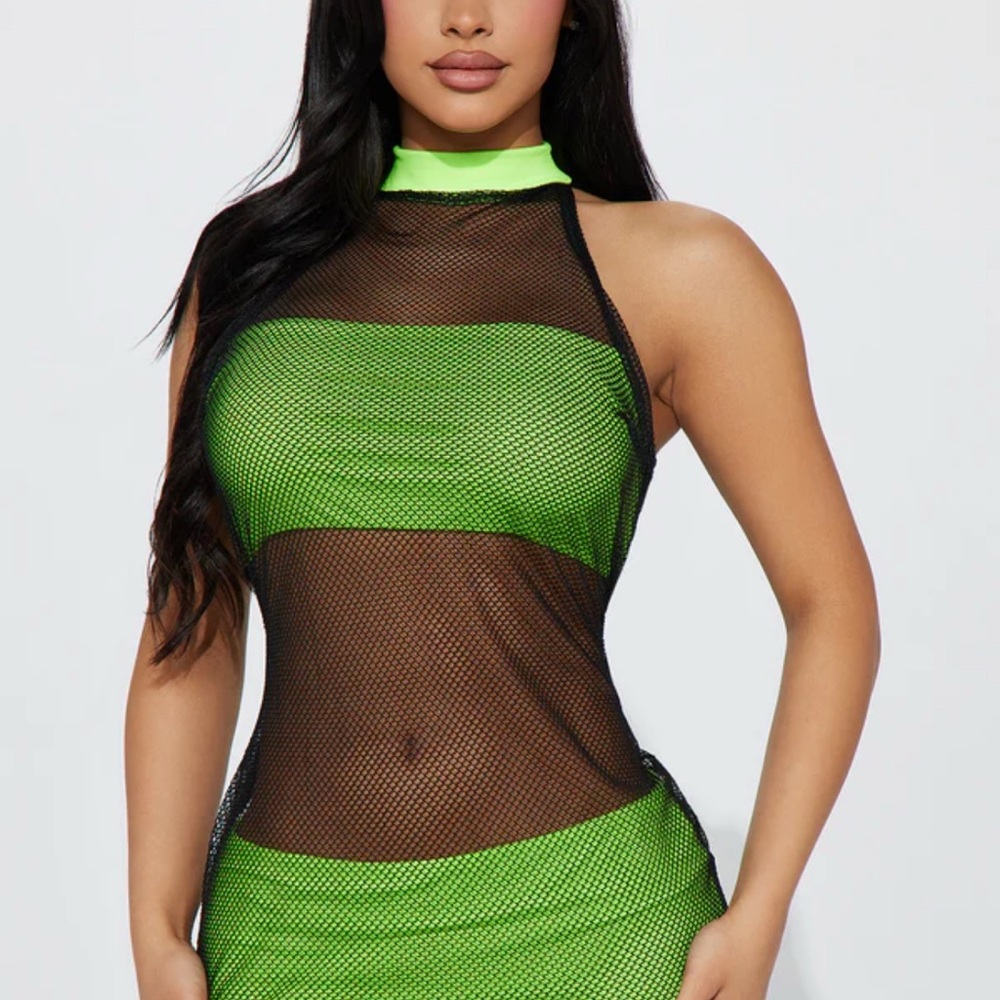 Fashion Nova Neon Green Mesh Swim Coverup